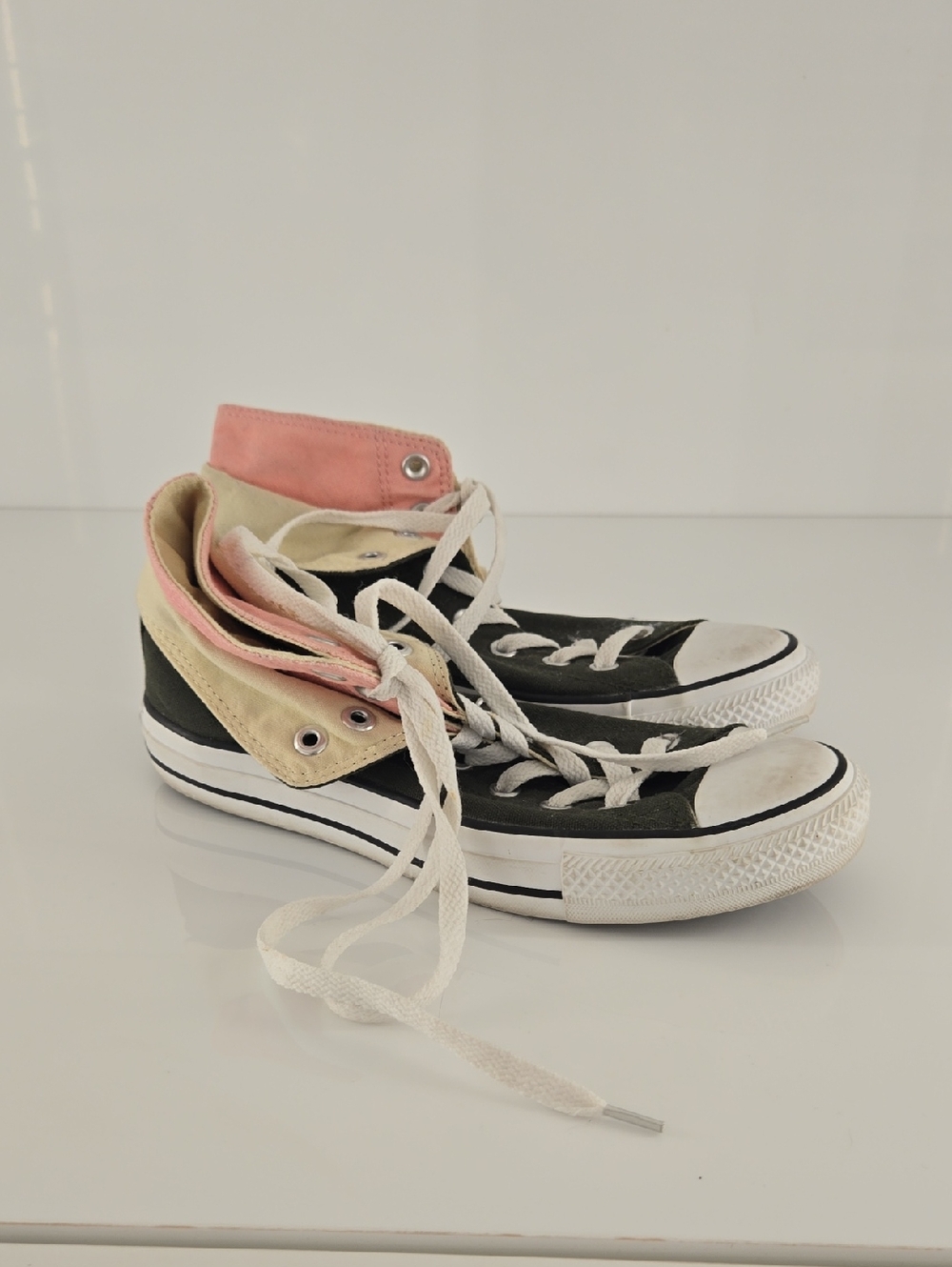 EHigh-Top Canvas Sneakers in Forest Green With Pink & Beige Accents